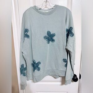New Blue Velvet L pp31 Blue w/ denim Flowers sweatshirt Top